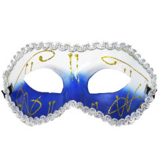 Карнавальная маска с кружевом, белая с синим